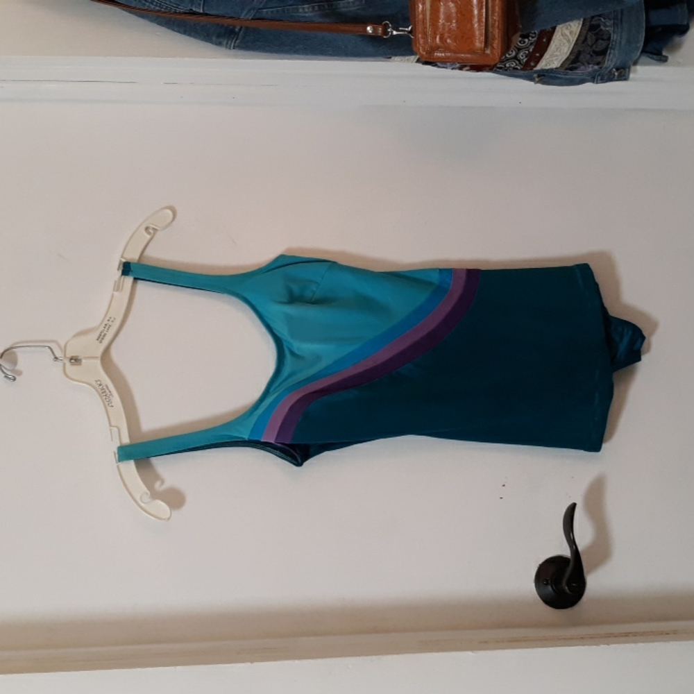 Vintage Bathing Suit One Piece by Sirena Teal color with stripes.